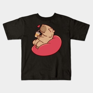 Cute capybara chilling and drinking coffee Kids T-Shirt